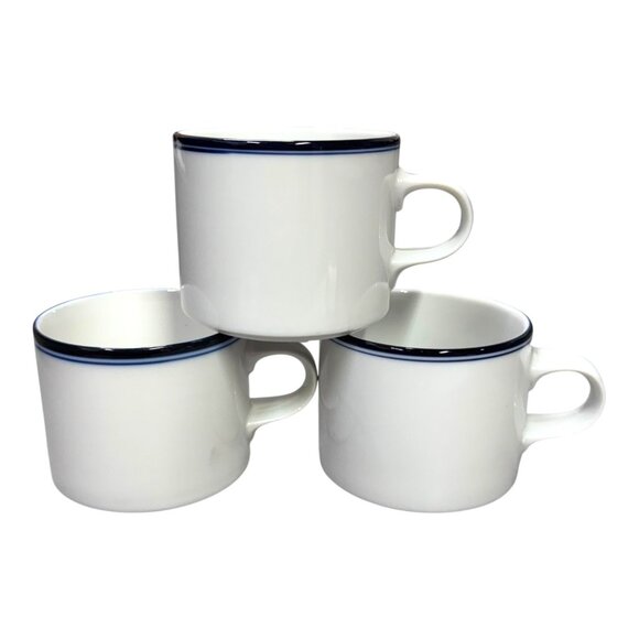 Set Of 3 Dansk Japan Blue Lined & White Ceramic Coffee Mugs Restaurant Ware - Picture 1 of 9